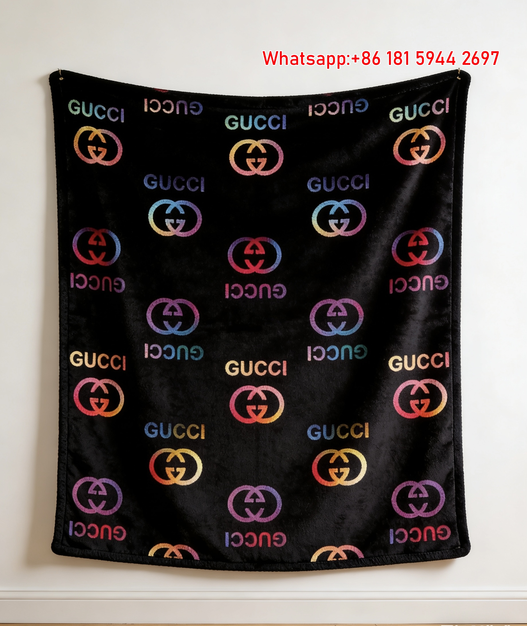 Gucci GG Monogram Holographic Gradient Flannel Blanket Neon Wall Decor throw blankets IMG_2578